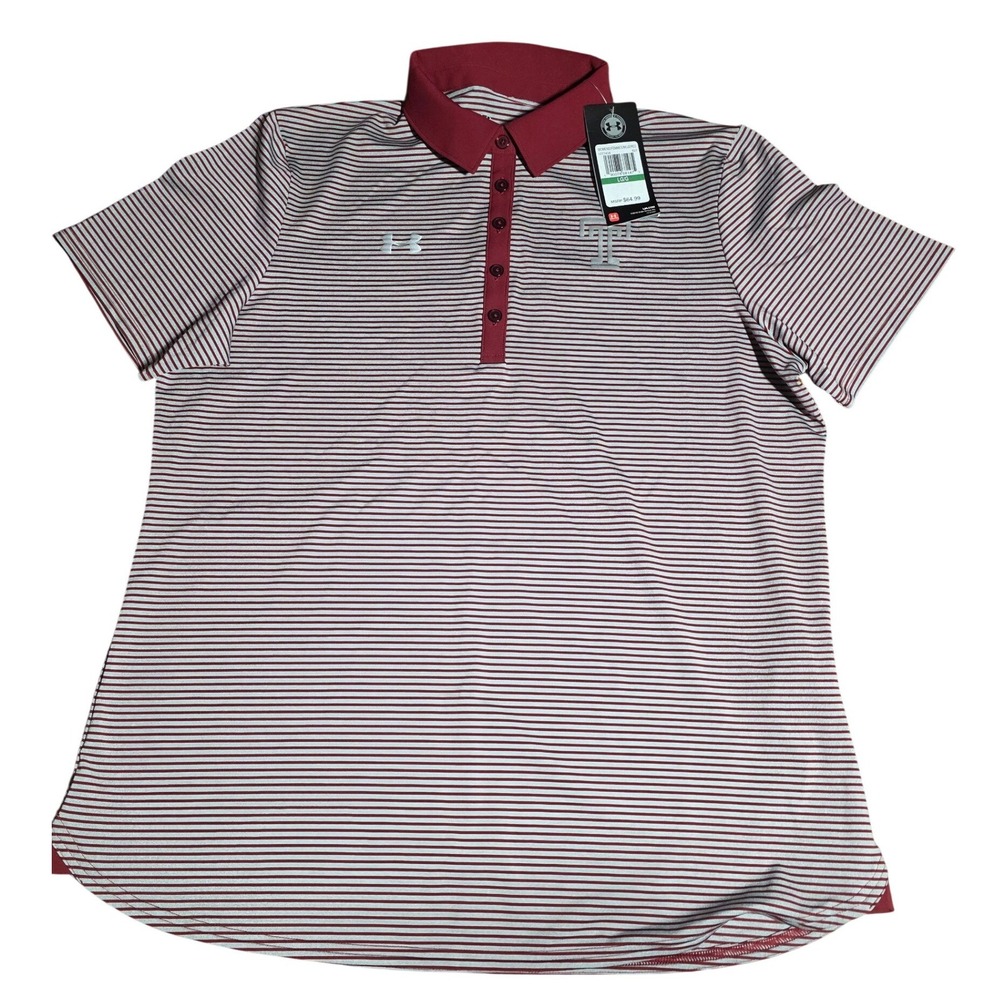 Under Armour Temple University HeatGear Striped Polo Shirt‎ Maroon Womens Large
